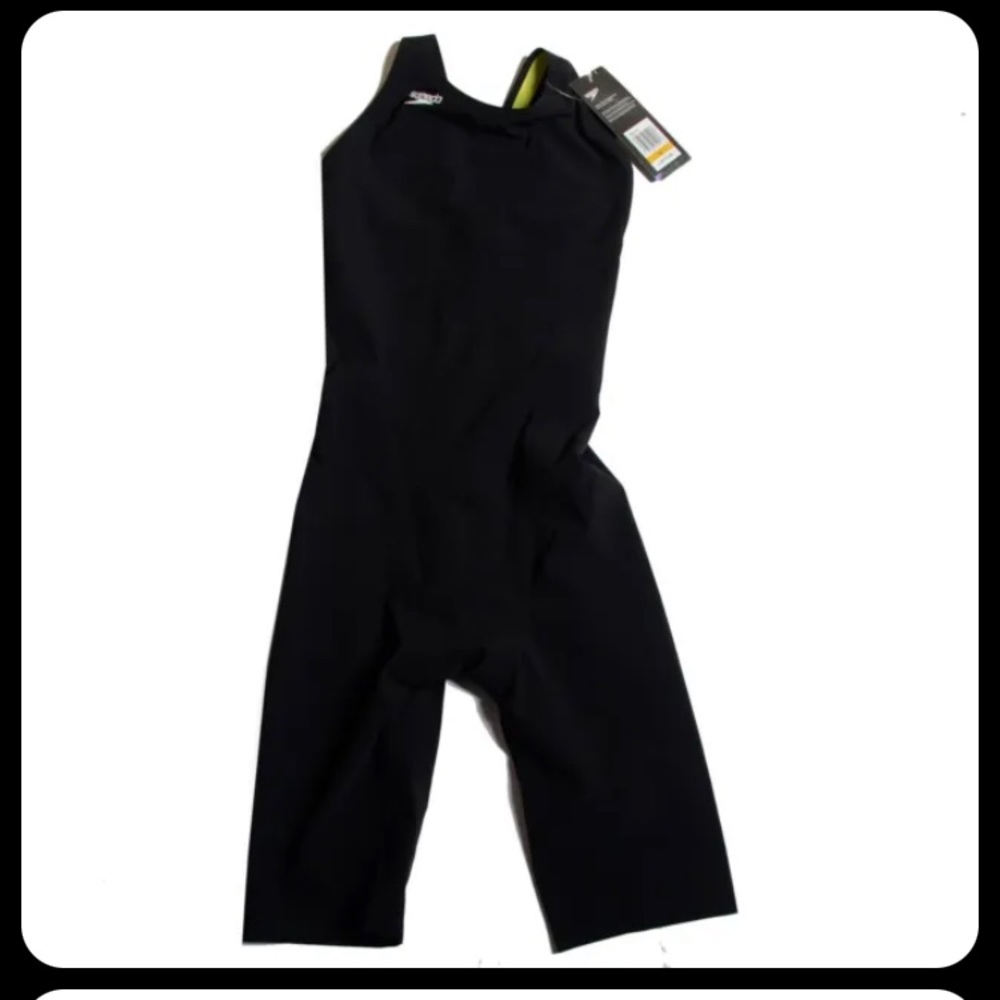 Speedo Women's Powerplus Prime Kneeskin Black Tech One Piece Open Back Swimsuit